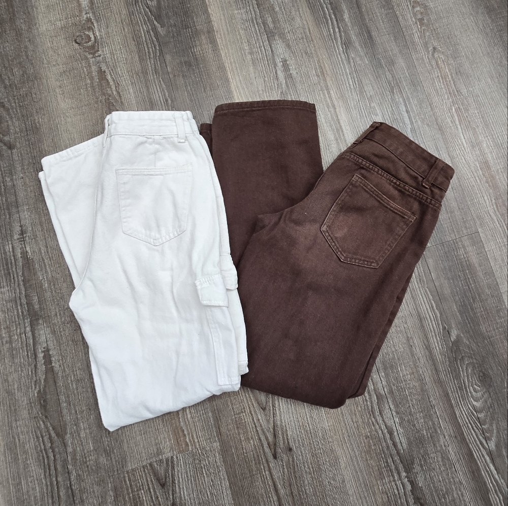 White and Brown Cargo Pants Set of 2 size small and xs
